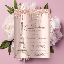 Torre Eiffel, Tiara, Gotas Rosa Dourado Convite de
