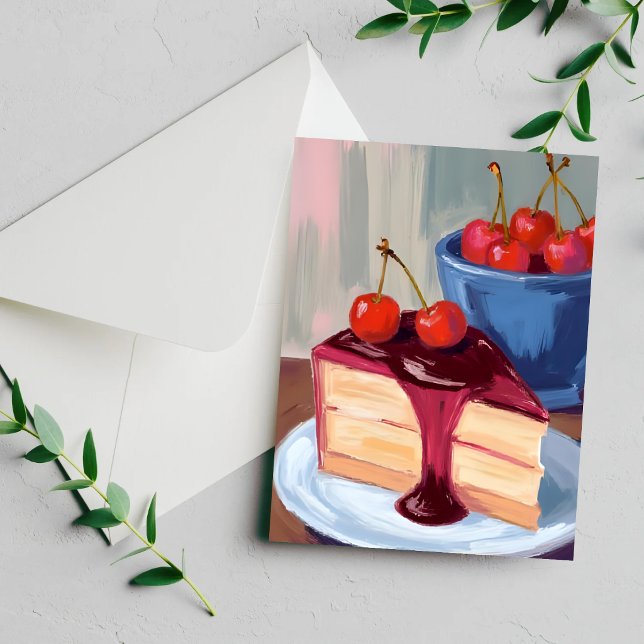 Torta de Cereja | Cartão de Pintura de Comida de P (Criador carregado)