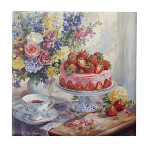 Torta de Morango em Aquarela e Natureza Morta de F