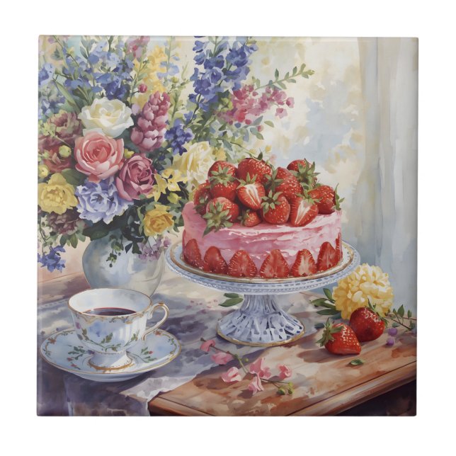Torta de Morango em Aquarela e Natureza Morta de F (Frente)