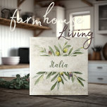 Toscânia Rustic Olive & Branches Italia Script<br><div class="desc">Bella Cucina buquê de aquarela rustica de ramos e folhas. Combine & com outros azulejos neste mesmo tema de coordenação para criar a sua aparência perfeita. 100% de satisfação do cliente com o "Zazzle" todos os dias.</div>