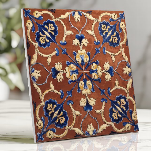 Toscano Terracota Azul e Dourado Floral (Criador carregado)