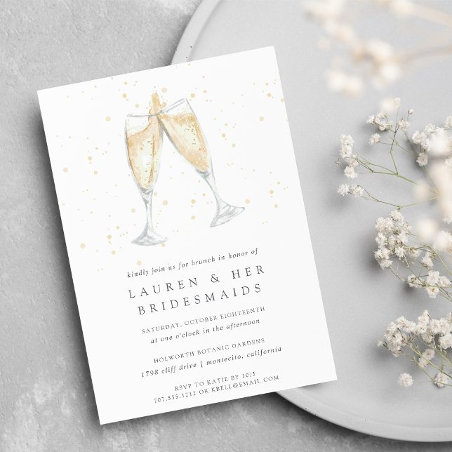 Tosta de champanhe | Convite para Bridesmaids Brun (5x7 champagne themed bridesmaids brunch invitation on matte white paper)