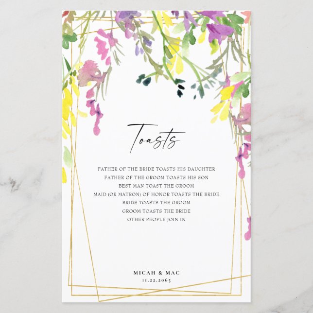 Tostas de Recepção Geométrica Coloridas de Flores  (Frente)