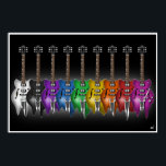 Total Meltdown Guitar Poster<br><div class="desc">O Meltdown total é de 9 guitarras coloridas diferentes que parecem estar derretendo. Este impressão de poster num espectro colorido de cores faz disto um presente de excelente para qualquer amante da música.</div>