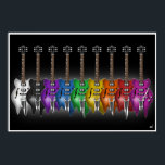 Total Meltdown Guitar Poster<br><div class="desc">O Meltdown total é de 9 guitarras coloridas diferentes que parecem estar derretendo. Este impressão de poster num espectro colorido de cores faz disto um presente de excelente para qualquer amante da música.</div>