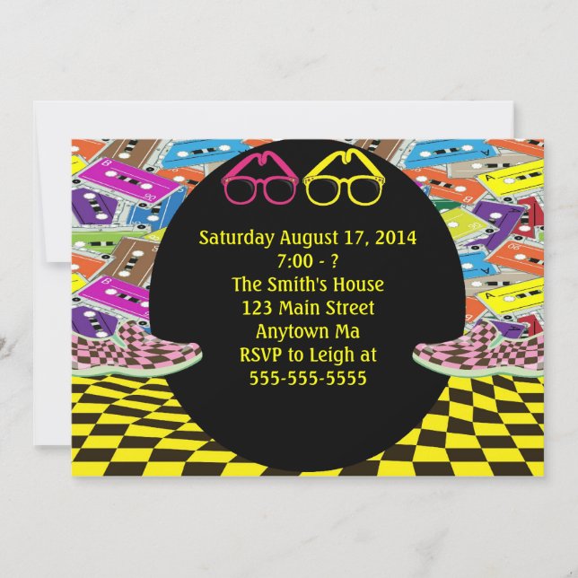 Totalmente convites do aniversário dos anos 80 80s (Frente)