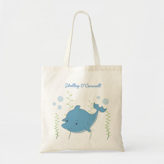 Tote A bolsa de canvas azul bonito da biblioteca do