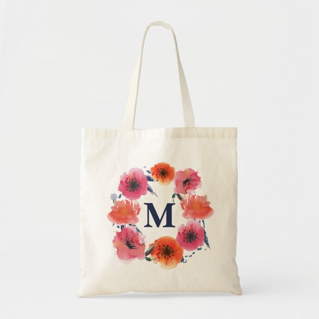 Tote A bolsa de canvas personalizada floral do (Frente)