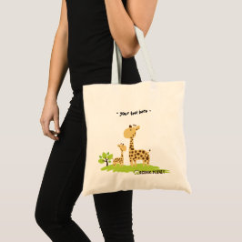 Tote A bolsa de canvas verde & amarela bonito do girafa
