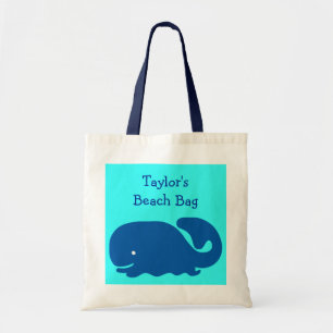 Tote A bolsa de praia feliz bonito da baleia azul caço