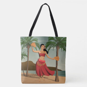 Tote A bolsa de praia havaiana do cartão da menina de