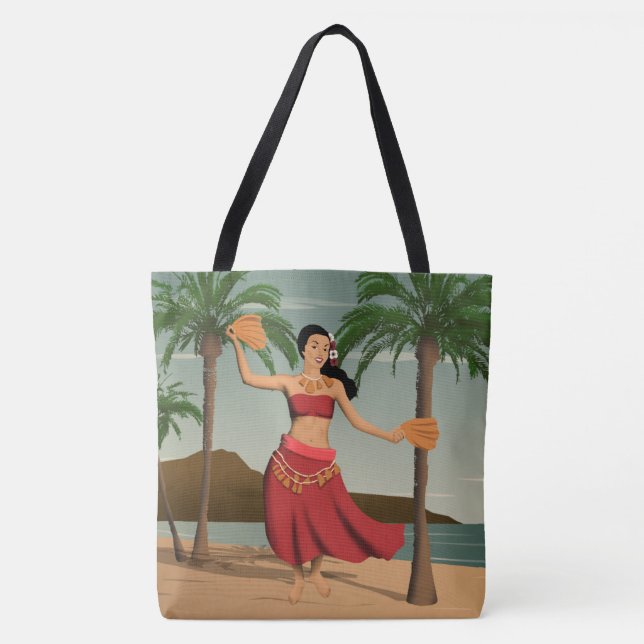 Tote A bolsa de praia havaiana do cartão da menina de (Frente)