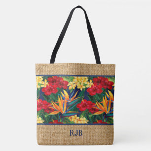 Tote A bolsa de praia havaiana do monograma do paraíso