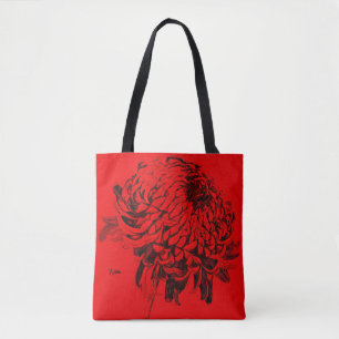 Tote A lápis o bolsa preto cinzento vermelho da flor d