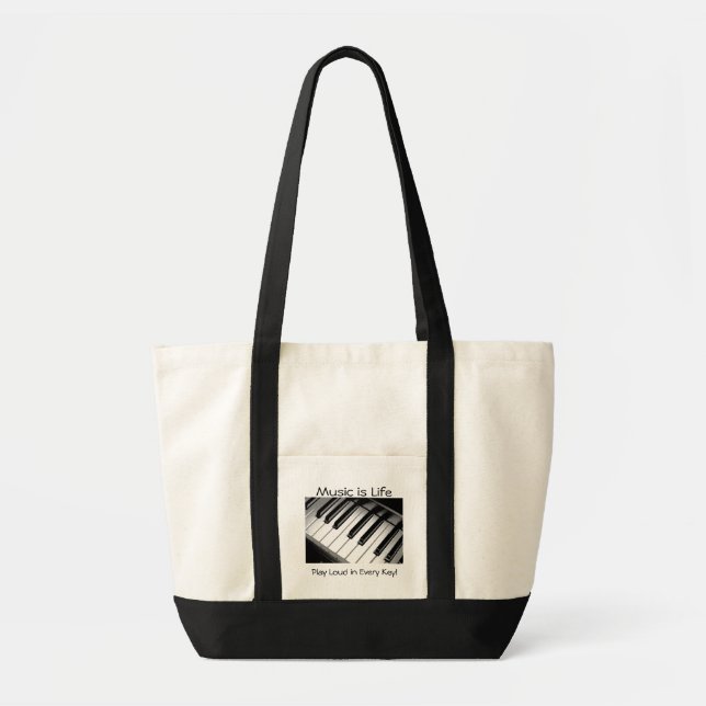 Tote A música é o bolsa preto e branco da vida (Frente)