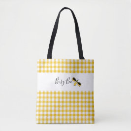 Tote Abelha Ocupada, Bolsa de Ombro Gingham Amarelo