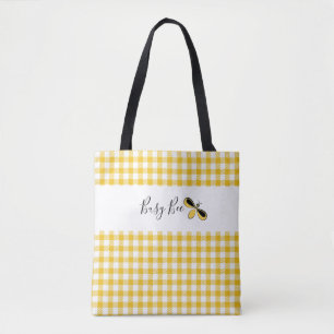 Tote Abelha Ocupada, Bolsa de Ombro Gingham Amarelo
