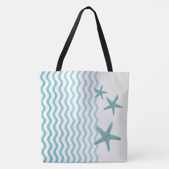 Tote Abstrato Teal Seaside com Bolsa de Starfish (Frente)