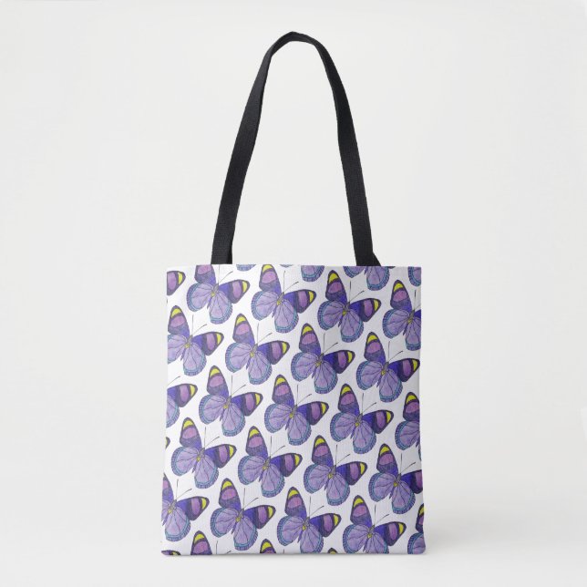 Tote All-Over - Borboleta Roxa (padrão branco) (Frente)