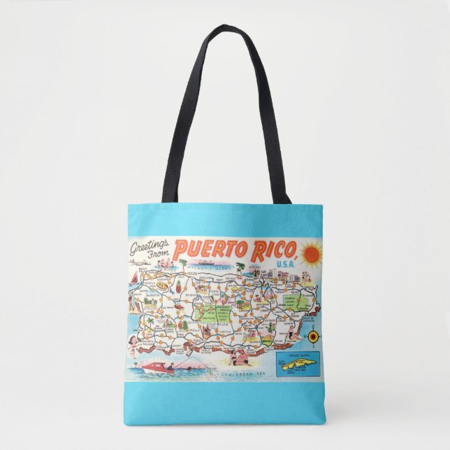 Tote Aqua Porto Rico Map Shoulder Bolsa (Frente)