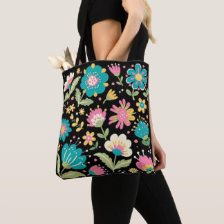 Tote Arte Folclórica Bonita em Bolsa Preta Tote.