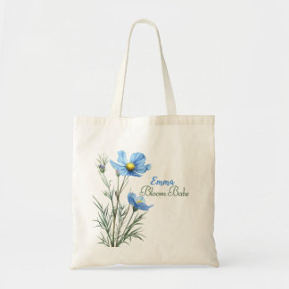 Tote Azul botânico, Nome Personalizado Floral Bolsa