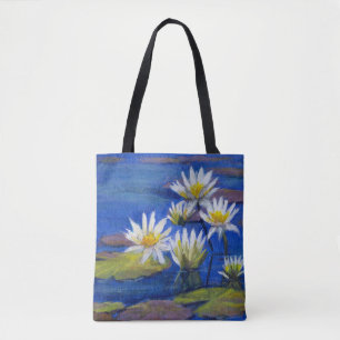 Tote Azul com o lírio branco, verde com o bolsa