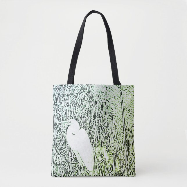 Tote Bag (ao) - Egret em gramínea alta (Frente)
