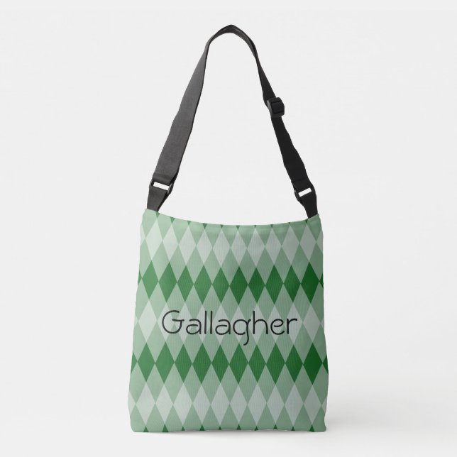 Tote Bag (ao) - Padrão Argyle com Nome (Frente)