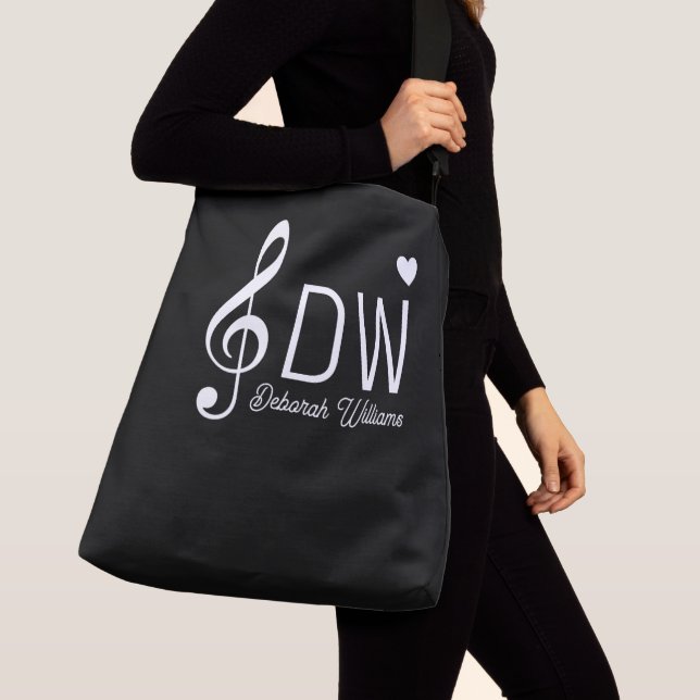 Tote Bag BLACK com seu nome e Treble Clef (Close Up)