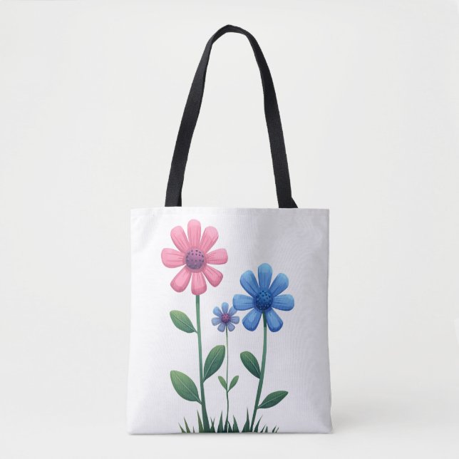 Tote Bag Blue & Pink flower (Frente)