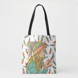 Tote Bag Boho Hat Girl Feather