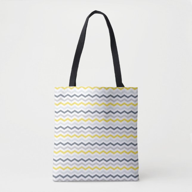 Tote Bag - Branco, Amarelo e Zigzags de Cinzas (Frente)