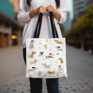 Tote Bag com Padrão de Cachorro, Pet Lover Adoráve