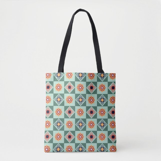 Tote Bag com padrão quadrado floral (Frente)