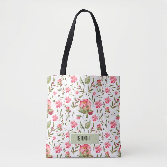 Tote Bag com Peonies Watercolor - Estilo em Ir (Frente)