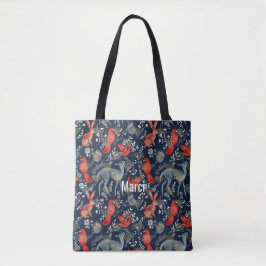 Tote Bag com um Design de arte popular em azul esc