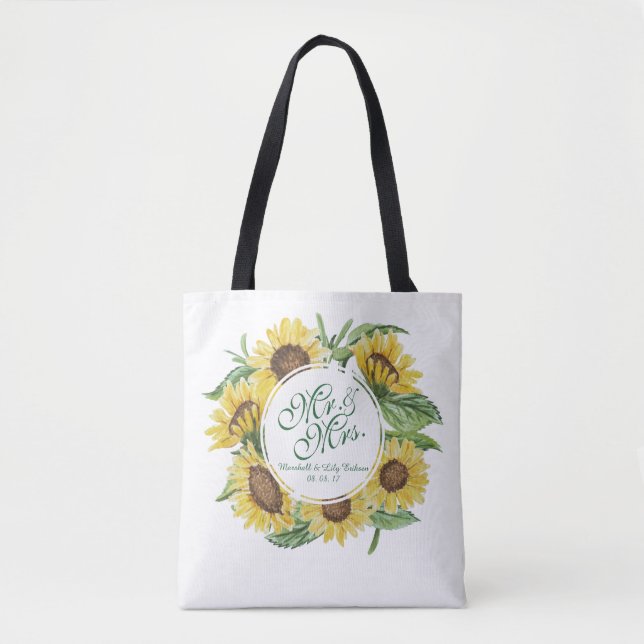 Tote Bag de Casamento de Girassol Personalizado (Frente)