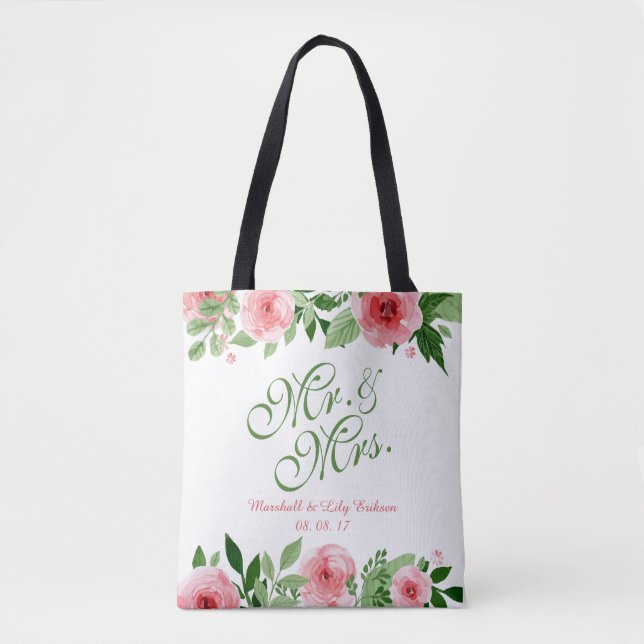 Tote Bag de Casamento Floral Personalizado Adoráve (Frente)