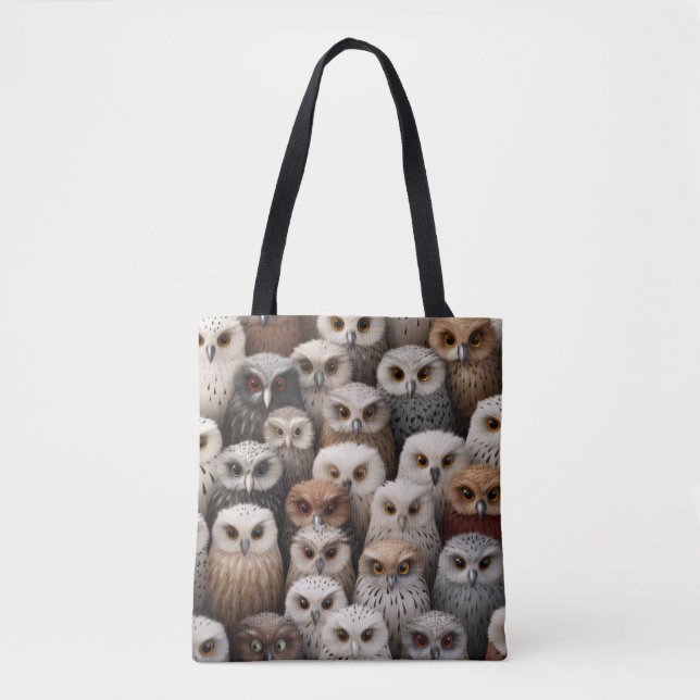 Tote Bag de Colagem de Coruja em Browns, Negros e  (Frente)