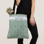 Tote Bag de Padrão Azul de Peacock Moderno<br><div class="desc">Na moda e azul-pavão moderno com cor amarela mostarda tote saco que pode ser personalizado.</div>