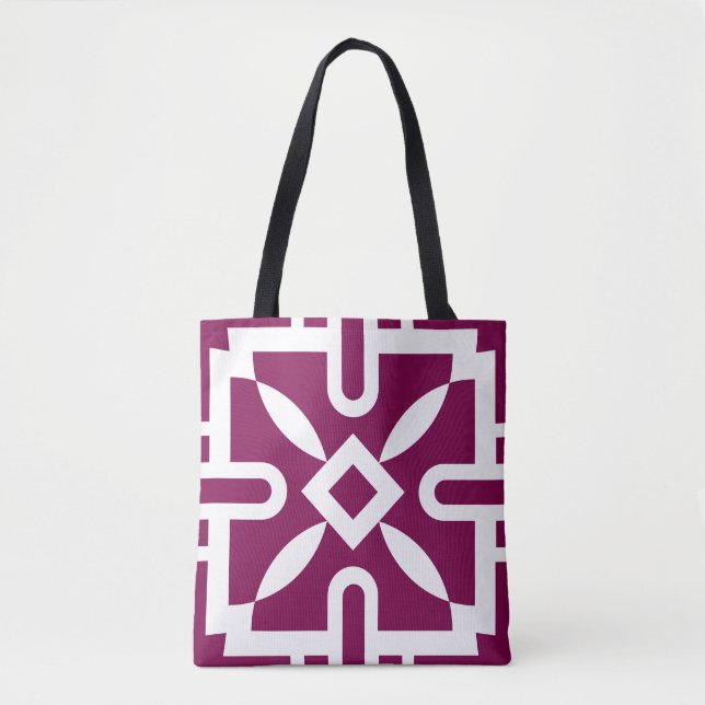 Tote Bag de Padrão Geométrico Moderno - Plum & Whi (Frente)