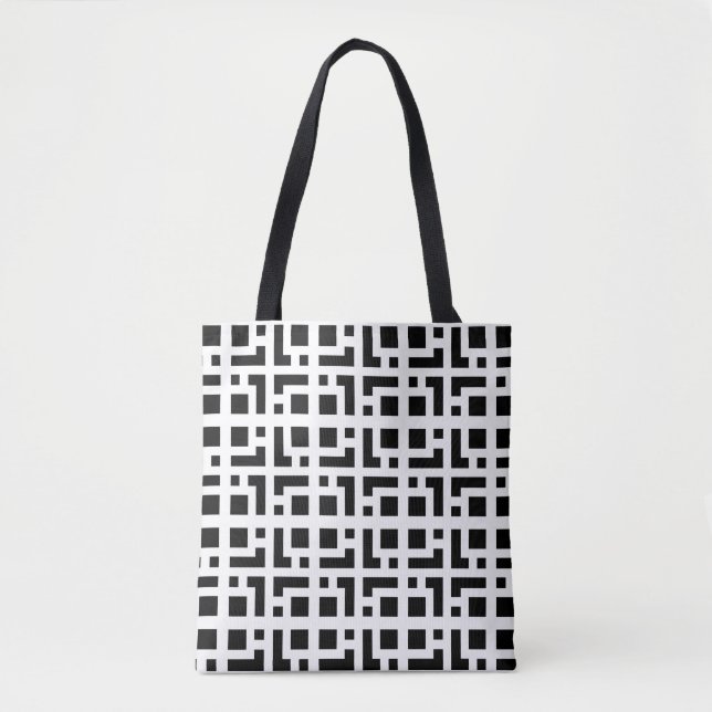 Tote Bag de Padrão Geométrico Moderno Preto e Bran (Frente)
