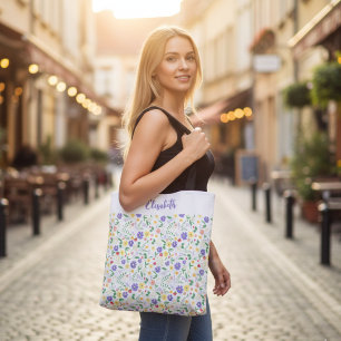 Tote Bag de Primavera de Nome Personalizado, Flora