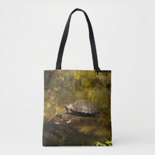 Tote Bag do Ombro - Turtle on Log in Pond