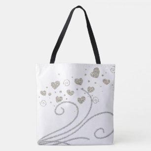 Tote Bag Dourado e Silver Hearts