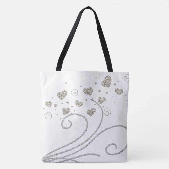 Tote Bag Dourado e Silver Hearts (Frente)