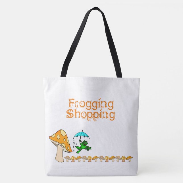 Tote Bag Frogging Comprando Cogumelo (Frente)