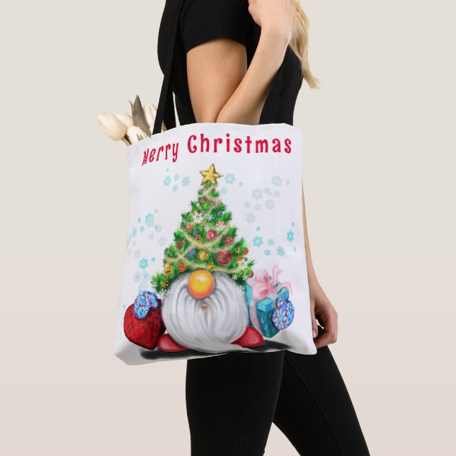 Tote Bag Gnomo Natal com Presente (Close Up)